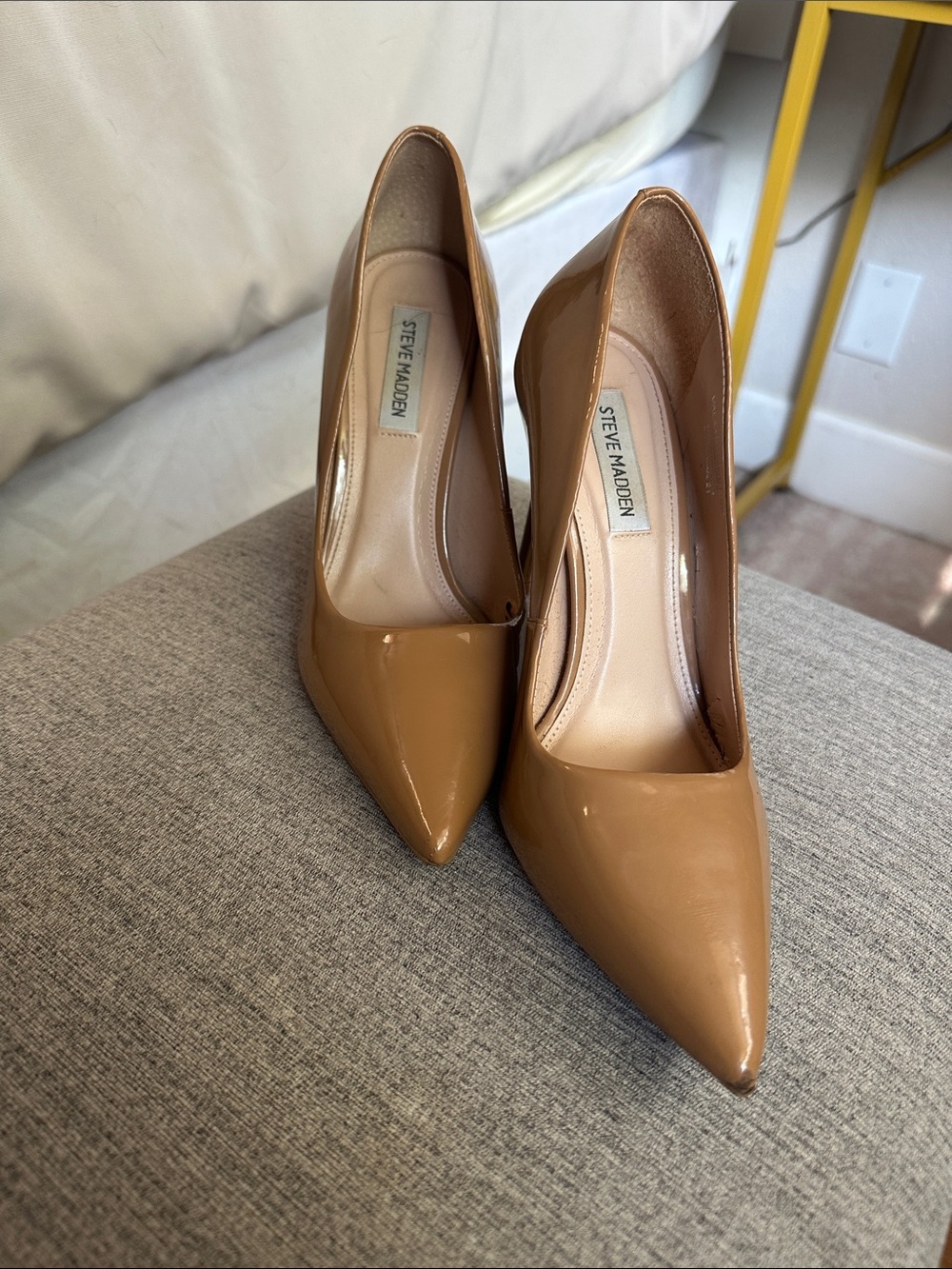 Steve Madden Patent Pointed-Toe Pumps - Camel/Tan